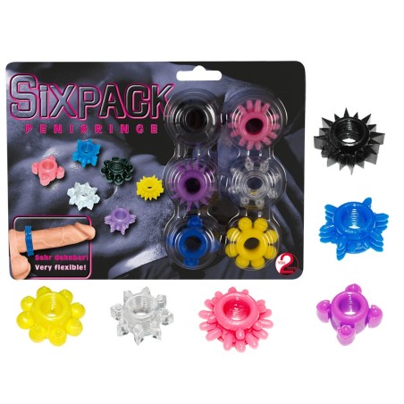 SET 6 ANELLI FALLICI CON DIFFERENTI RILIEVI STIMOLANTI SIXPACK