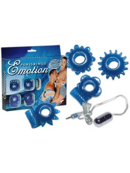 SET 4 ANELLI FALLICI CON RILIEVI STIMOLANTI E OVETTO VIBRANTE \"EMOTION\"