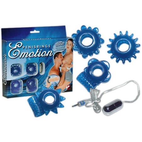 SET 4 ANELLI FALLICI CON RILIEVI STIMOLANTI E OVETTO VIBRANTE EMOTION
