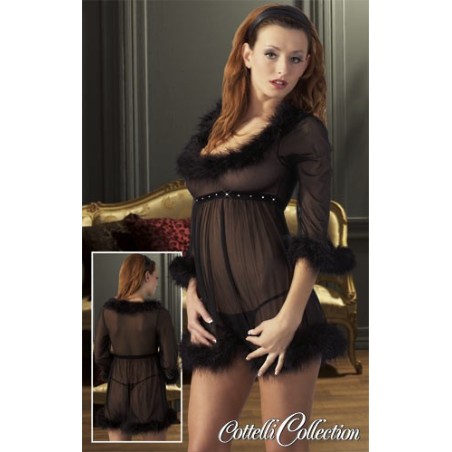 BABY DOLL TRASPARENTE CON ORNAMENTI IN PIUMA DIVA